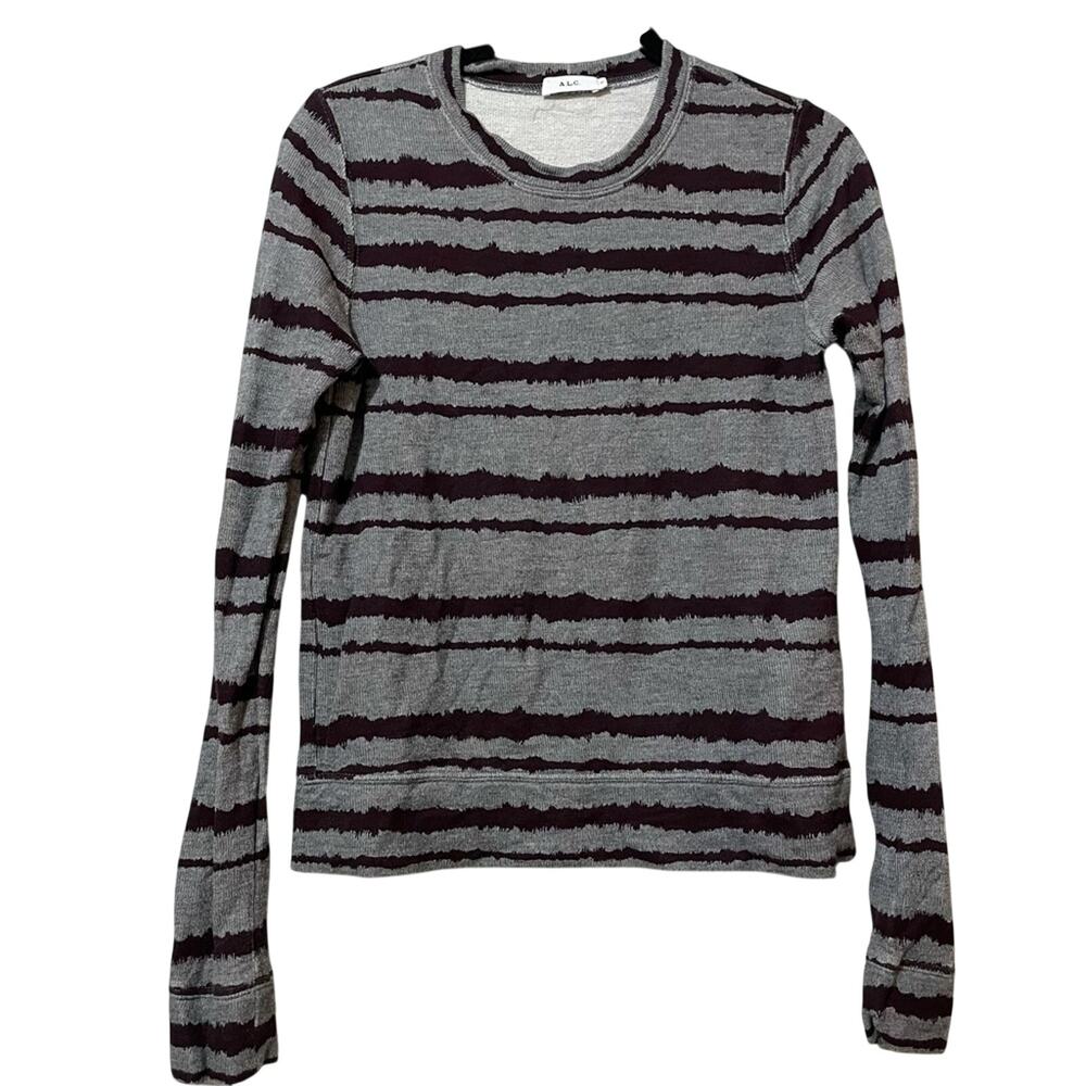 ALC Grey & Burgundy Striped Tye Die Thermal Sweater Womens M Preppy Designer
